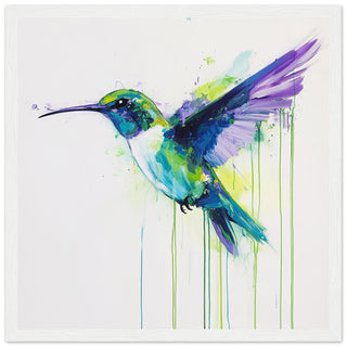 Hummingbird in Flight - A Burst of Colour and Grace Art Print White Frame