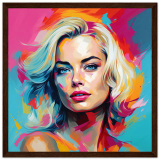 Iconic Margot Robbie Pop Art Print Dark Wood Frame