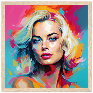 Iconic Margot Robbie Pop Art Print Light Wood Frame