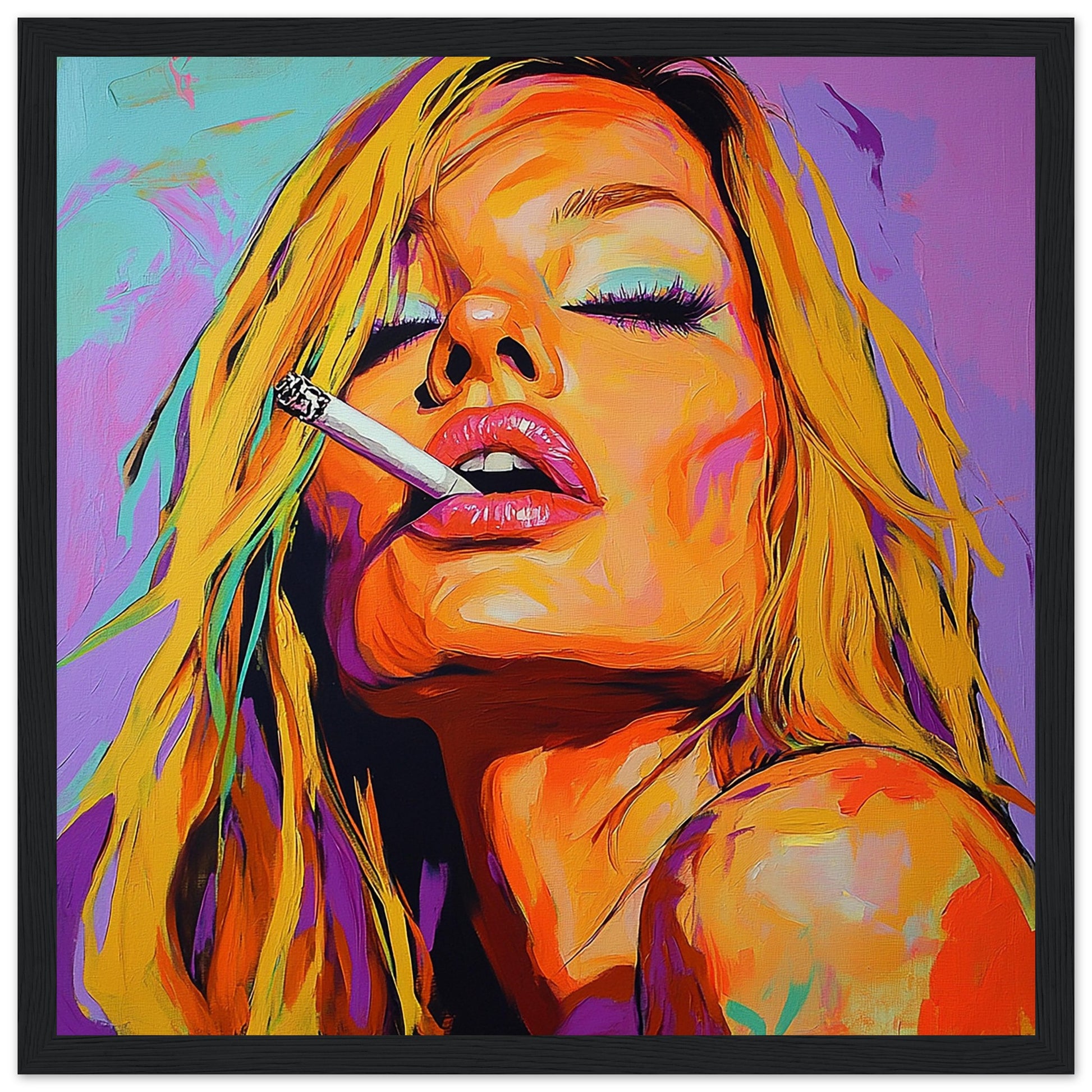 Kate Moss Smoking Pop Art Art Print Black Frame