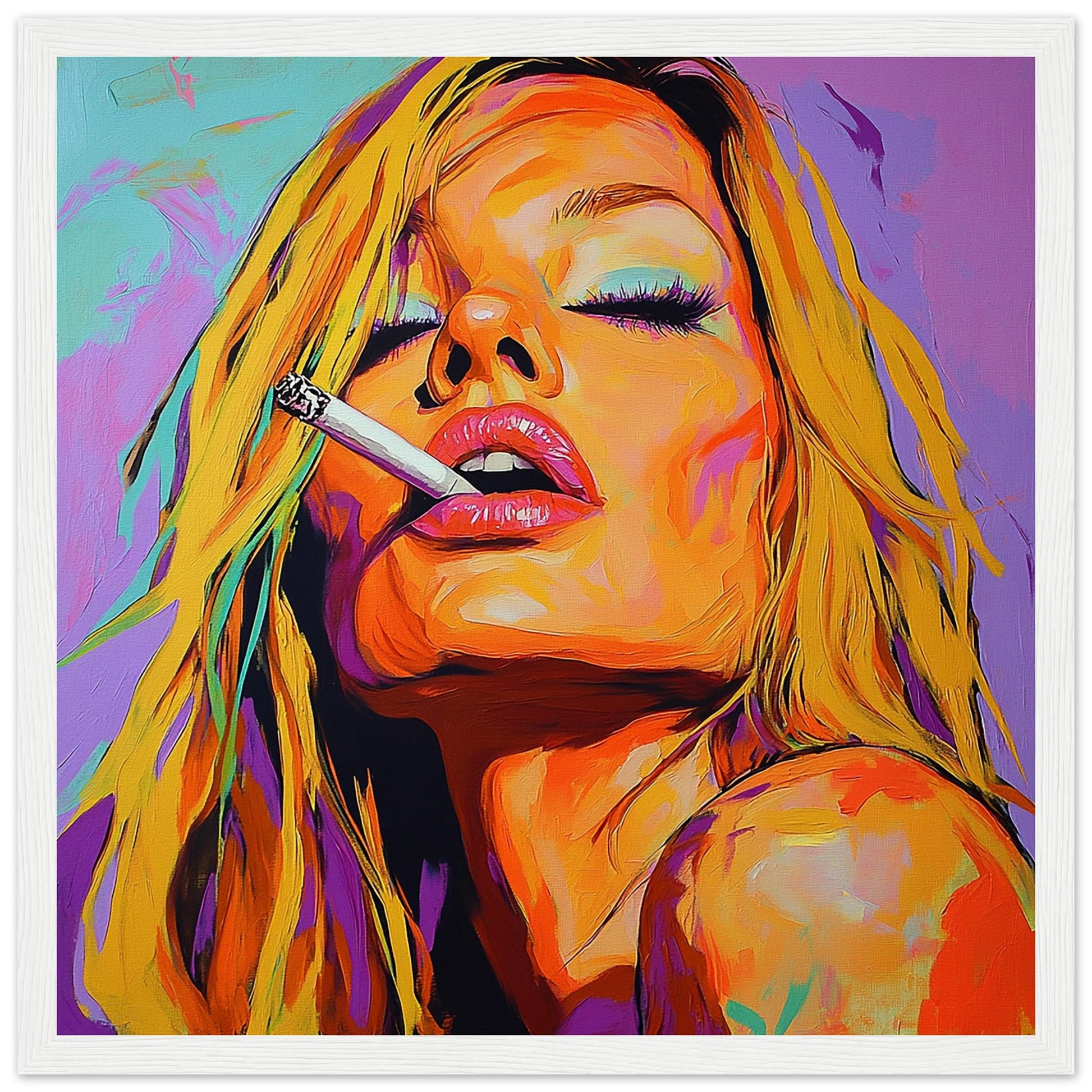 Kate Moss Smoking Pop Art Art Print White Frame