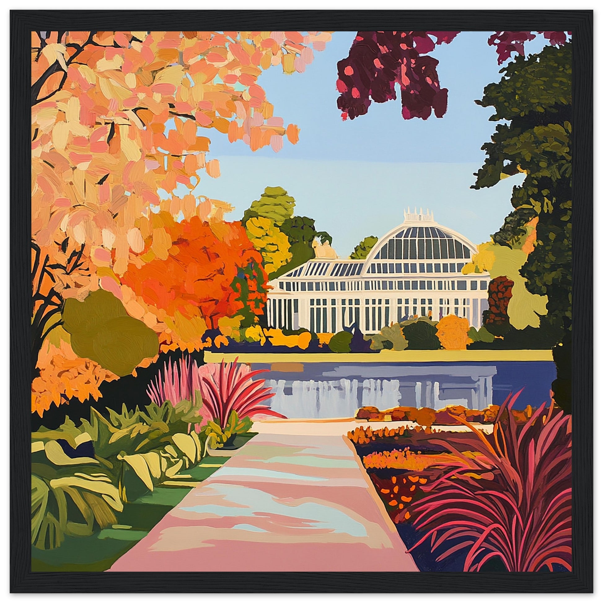 Kew Gardens in Autumn Glory Art Print Black Wood Frame