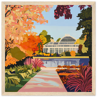 Kew Gardens in Autumn Glory Art Print Light Wood Frame