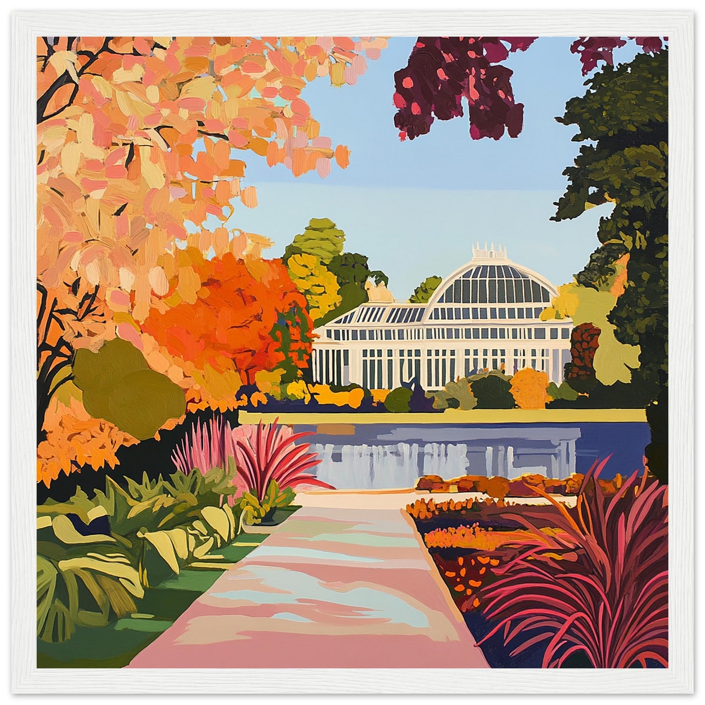 Kew Gardens in Autumn Glory Art Print White Wood Frame