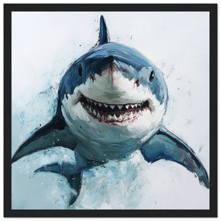 Majestic Great White Shark Black Wooden Frame Art Print