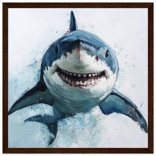 Majestic Great White Shark Dark Wood Frame Art Print