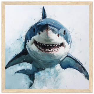 Majestic Great White Shark Light Wood Frame Art Print