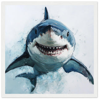 Majestic Great White Shark White Wooden Frame Art Print