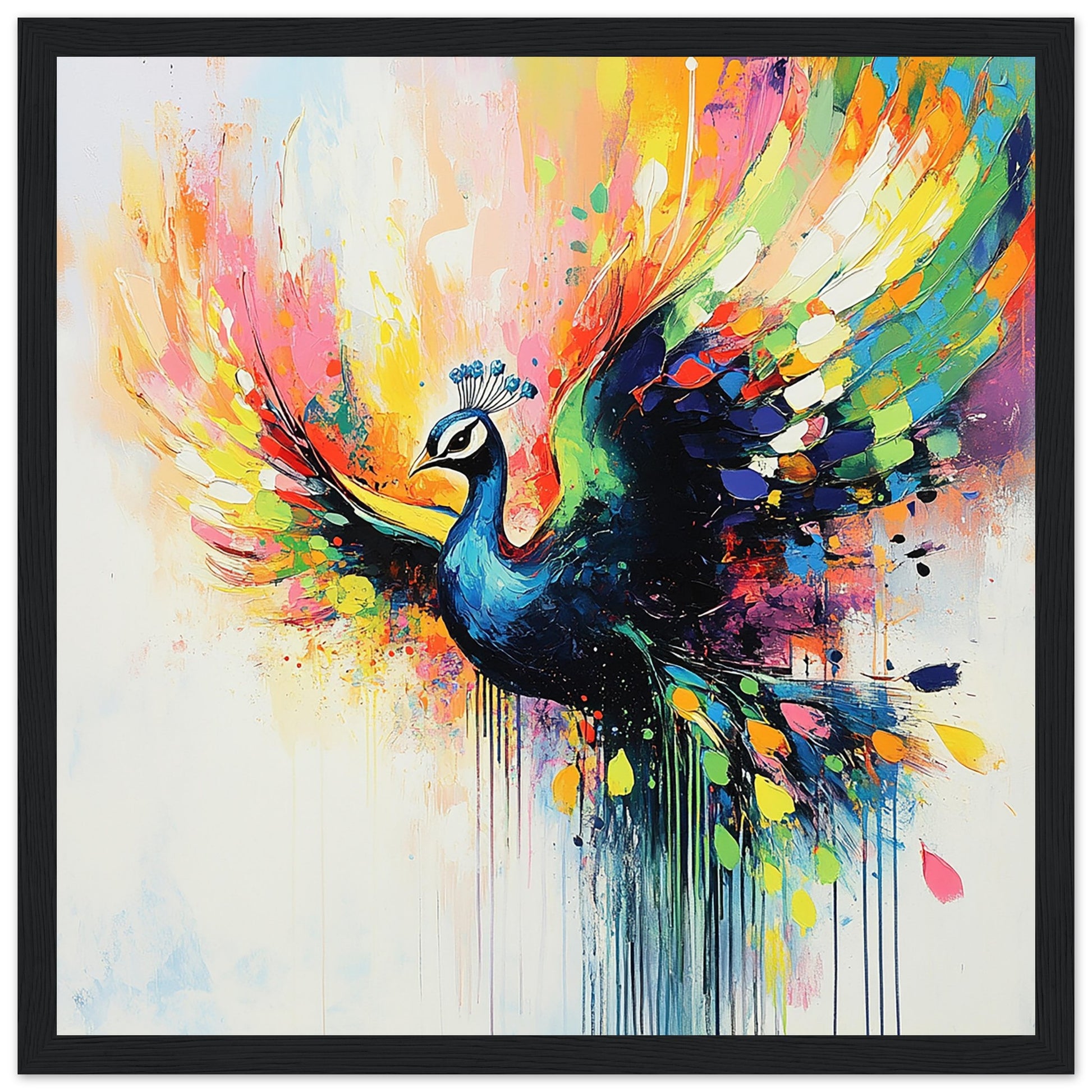 Majestic Neon Peacock Art Print Black Frame