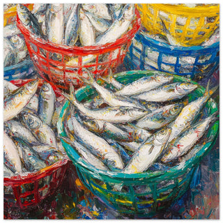 Market of the Seas - A Splash of Baskets and Bounty Art Print