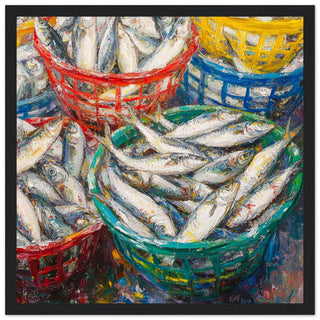 Market of the Seas - A Splash of Baskets and Bounty Art Print Black Frame