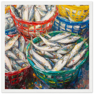 Market of the Seas - A Splash of Baskets and Bounty Art Print White Frame