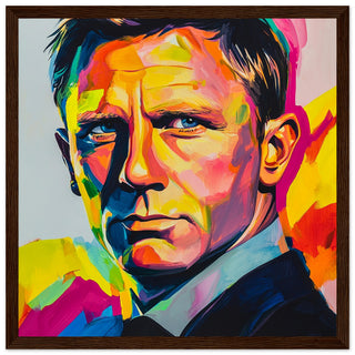 Modern Pop Art Portrait of Daniel Craig - A Bold Tribute to Bond Art Print Dark Wood Frame