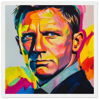 Modern Pop Art Portrait of Daniel Craig - A Bold Tribute to Bond Art Print White Frame