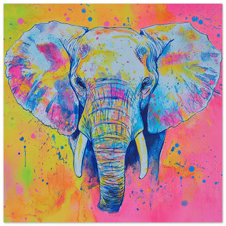 Neon Elephant Watercolour Over Vibrant Background Art Print
