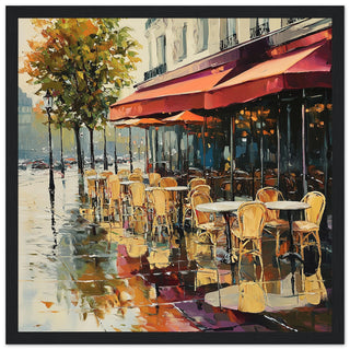Parisian Charm - Café Reflections Art Print Black Frame