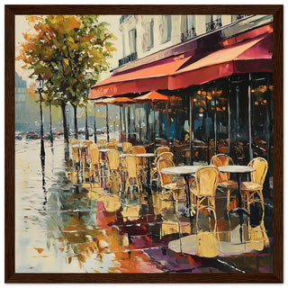 Parisian Charm - Café Reflections Art Print Dark Wood Frame