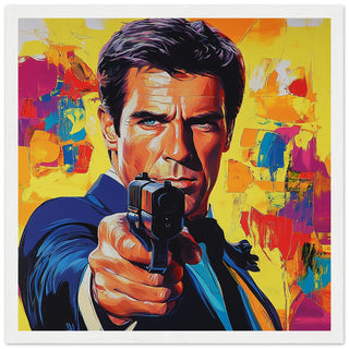 Pierce Brosnan Pop Art Portrait - Bond Style Art Print White Frame