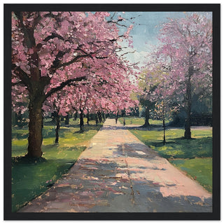 Pink Blossom in Greenwich Park Large Art Print Black Wood Frame