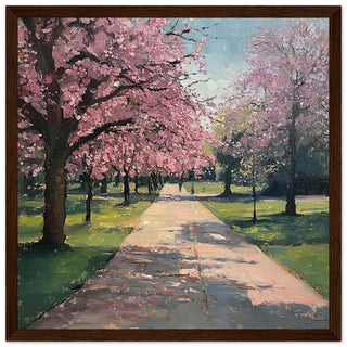 Pink Blossom in Greenwich Park Large Art Print Dark Wood Frame