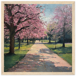 Pink Blossom in Greenwich Park Large Art Print Light Wood Frame
