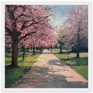 Pink Blossom in Greenwich Park Large Art Print White Wood Frame