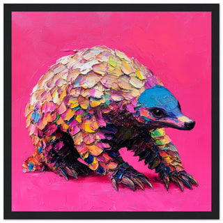 Pretty in Scales - The Neon Pangolin Art Print Black Frame