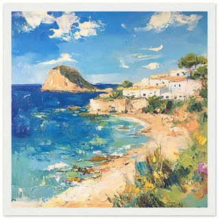 Radiant Summer Shores of Ibiza - Coastal Serenity Art Print White Frame