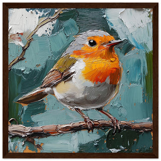 Robin - A Burst of Nature's Charm Dark Wood Frame