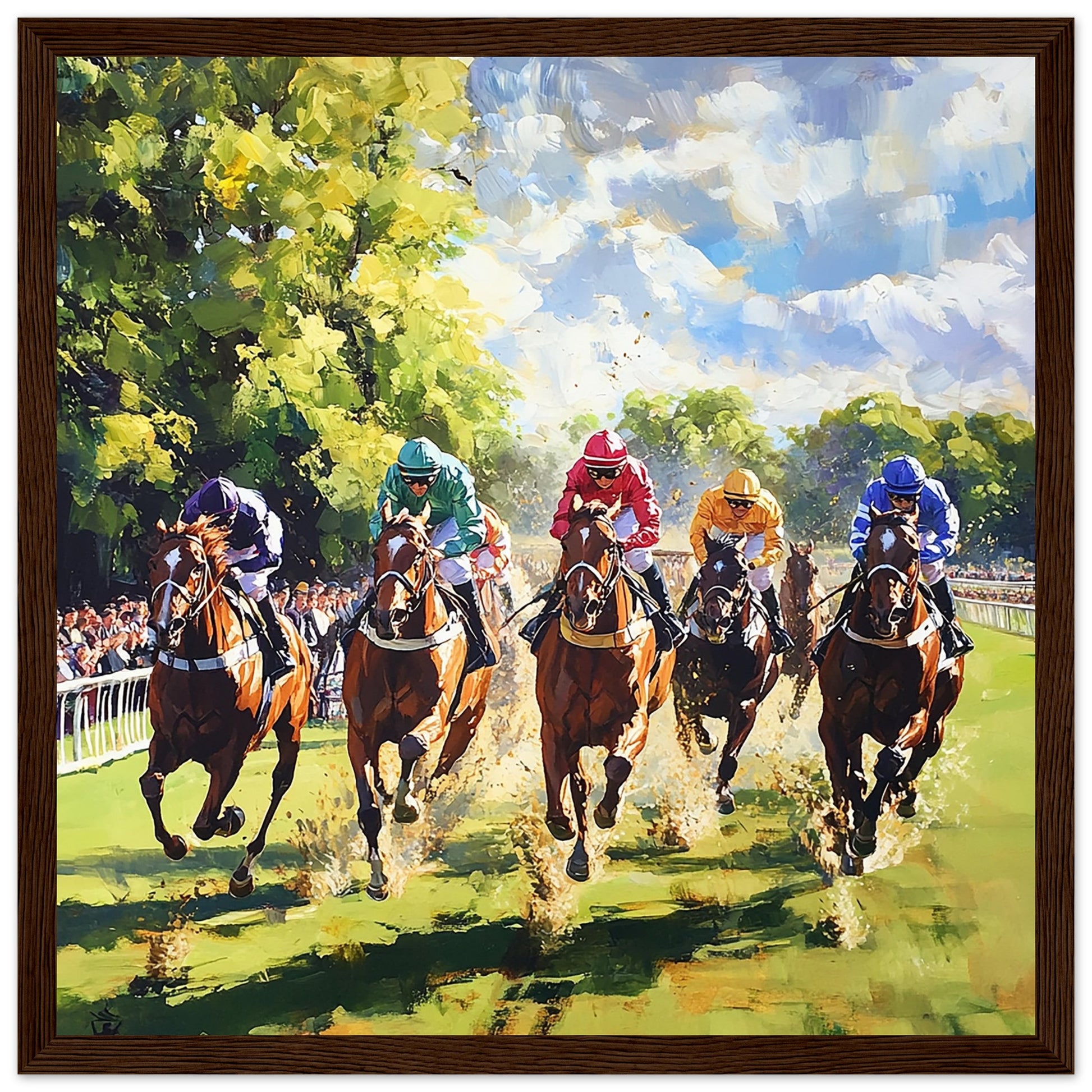 Royal Ascot Horse Racing Art Print Dark Wood Frame
