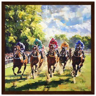 Royal Ascot Horse Racing Art Print Dark Wood Frame