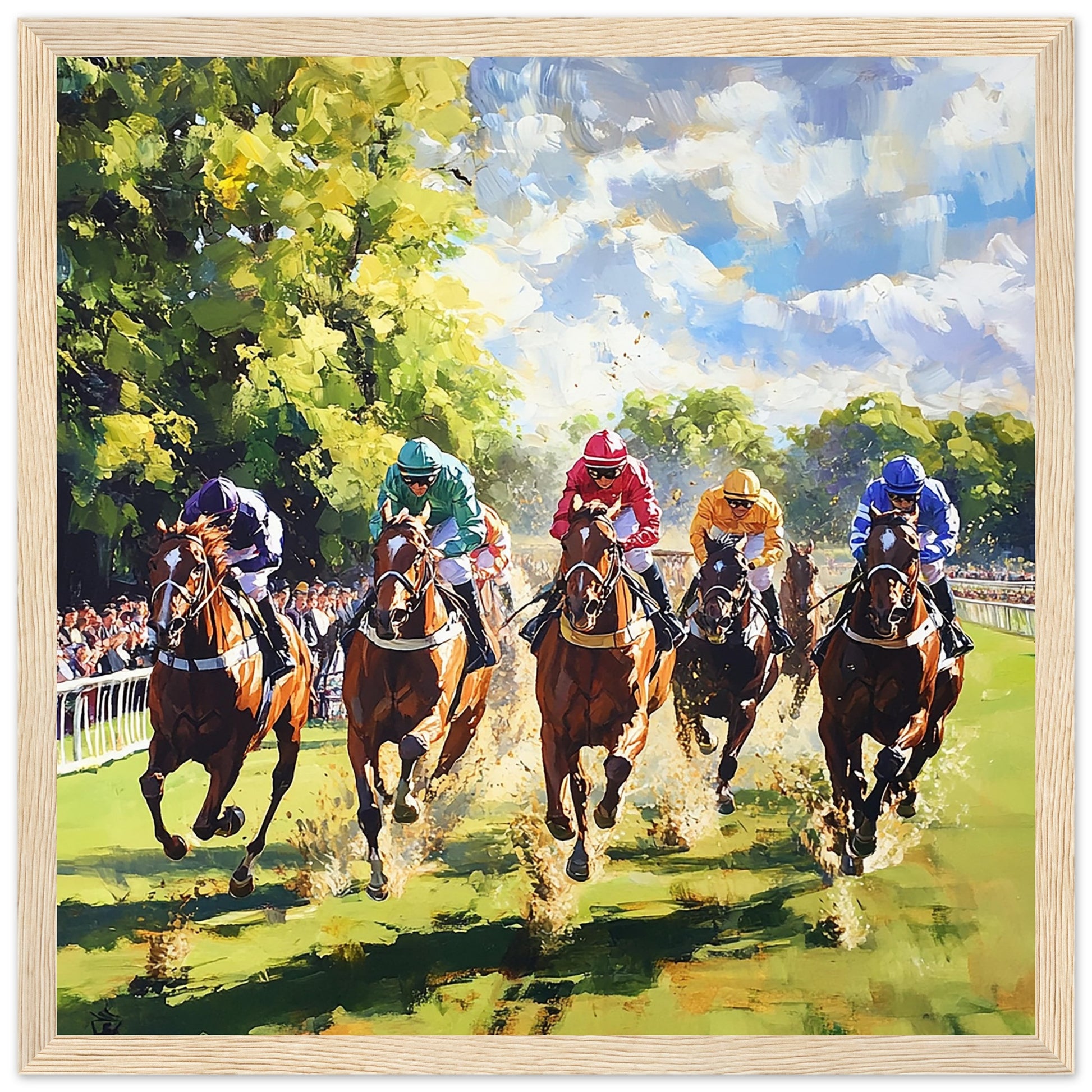 Royal Ascot Horse Racing Art Print Light Wood Frame