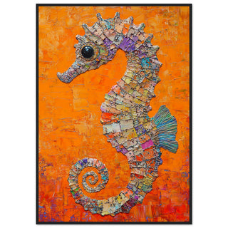 Seahorse Artwork in Textured Mixed Media Art Print Black Frame