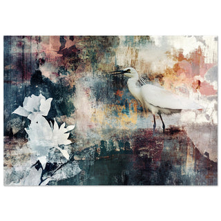 Serene Egret and Abstract Floral Harmony Art Print