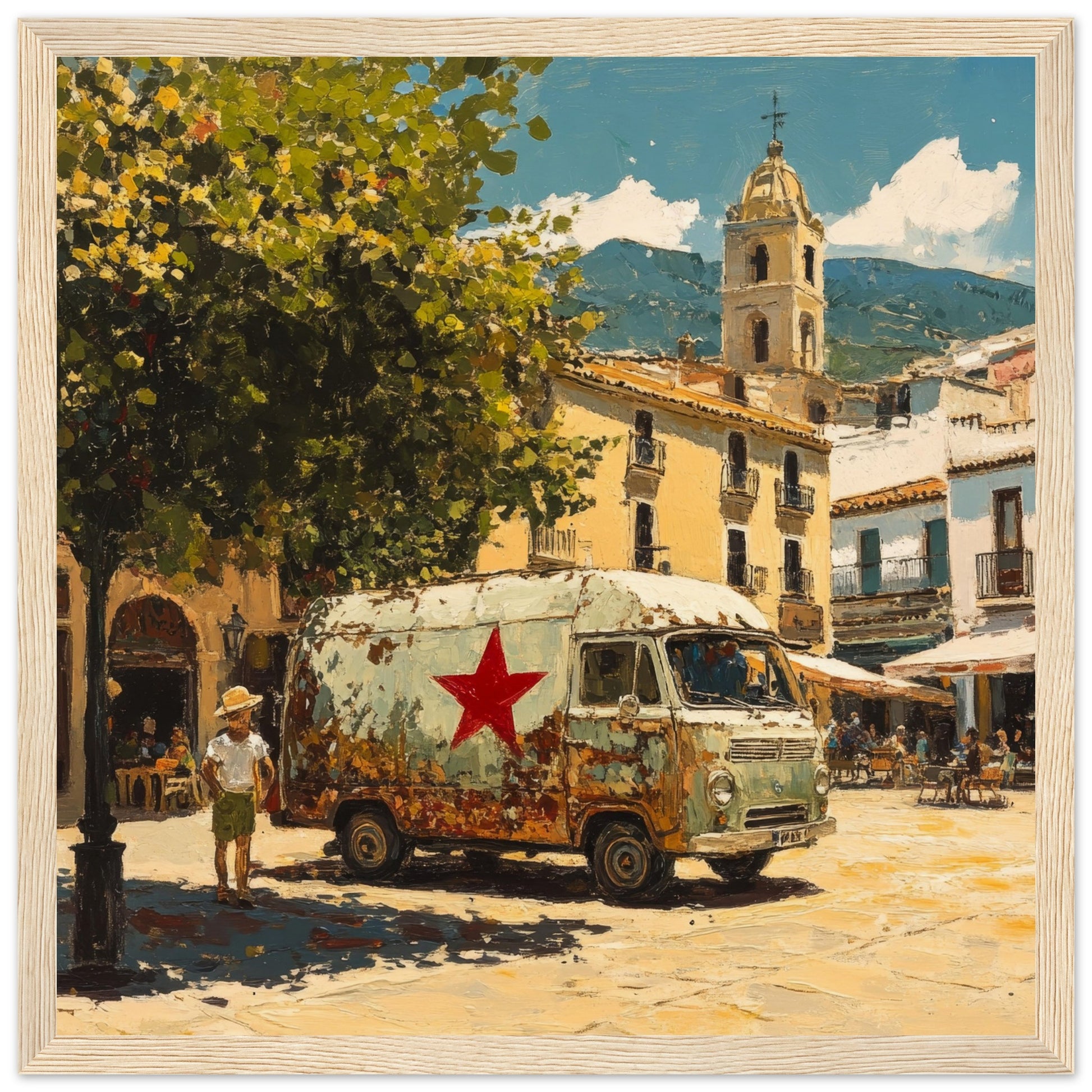 Siesta in the Square: The Old Estrella Van Light Wooden Frame