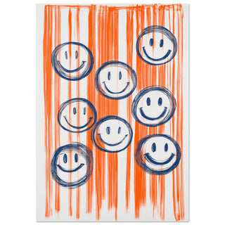 Smiles for Days: The Joyful Parade - Blue on Orange Art Print