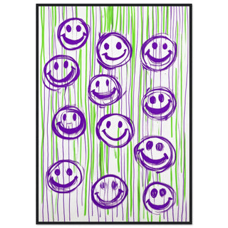Smiles for Days: The Joyful Parade - Purple on Green Art Print Black Frame