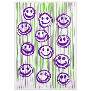 Smiles for Days: The Joyful Parade - Purple on Green Art Print White Frame