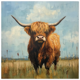 Stoic Highland Cow in the Meadow 