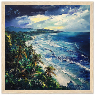 Stormy Coastal Landscape of Bali Art Print Light Wood Frame