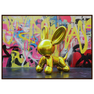 Street Art Balloon Dog - Gold Art Print Dark Wood Frame