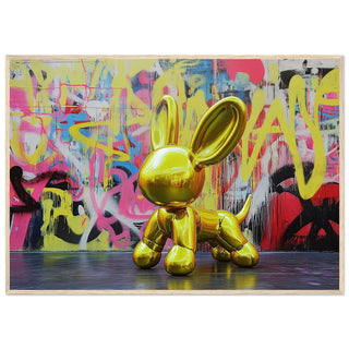 Street Art Balloon Dog - Gold Art Print Light Wood Frame