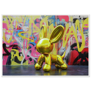 Street Art Balloon Dog - Gold Art Print White Frame