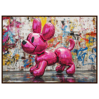 Street Art Balloon Dog - Pink Art Print Dark Wood Frame