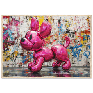 Street Art Balloon Dog - Pink Art Print Light Wood Frame