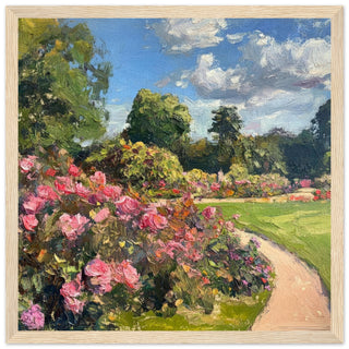 Summer Blooms in Greenwich Park Art Print Light Wood Frame
