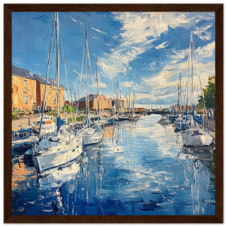Summer Sun at Hull Marina Large Art Print Dark Wood Frame