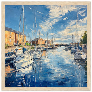 Summer Sun at Hull Marina Large Art Print Light Wood Frame