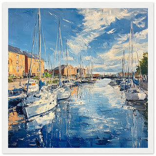 Summer Sun at Hull Marina Large Art Print White Wood Frame