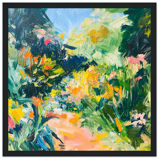 Sunlit Path at Kew Gardens Art Print Black Frame